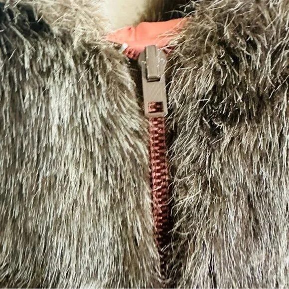 Vintage Brown Real Fur Hooded Zip Jacket Size Medium Mobwife Retro Style - Picture 5 of 10